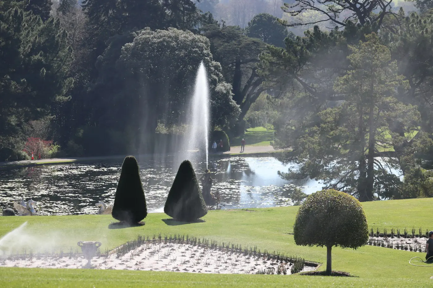The fountain of Triton Lake playing in Powerscourt's gardens